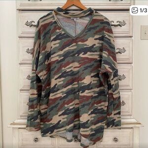 Vici Multicolor Camo Knit Top